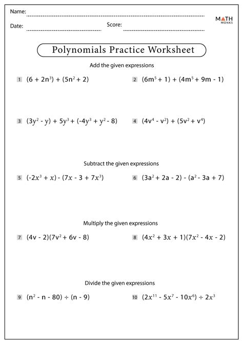 Polynomials Worksheet With Answers